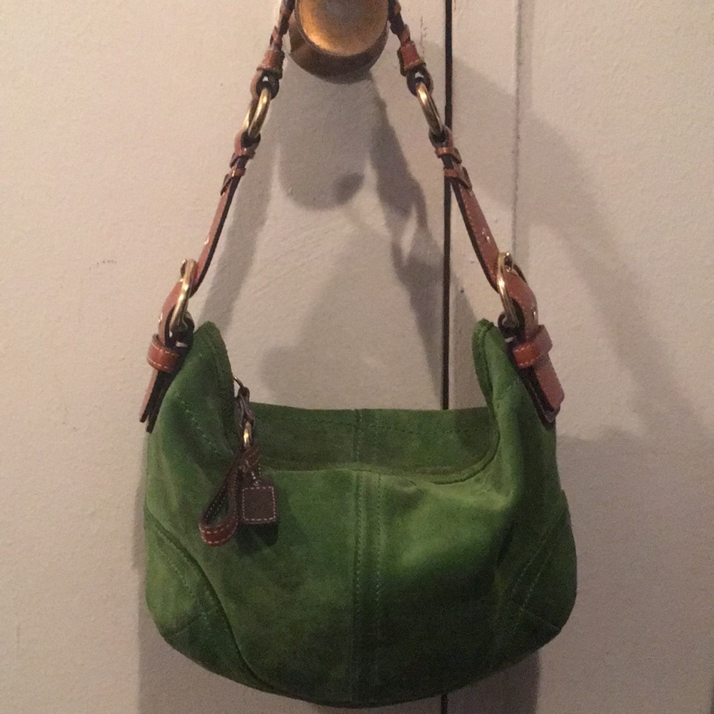 Coach purse, beautiful green suede. Rare.